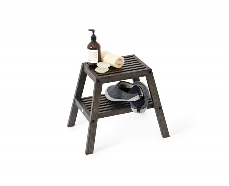 Dark oak bathroom stool NotJustTaps.co.uk